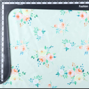 Green And Peach Floral Pattern Digital Print Silk Satin Fabric