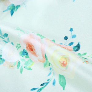 Green And Peach Floral Pattern Digital Print Silk Satin Fabric