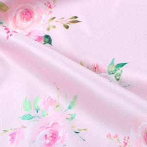 Pink And White Floral Pattern Digital Print Silk Satin Fabric