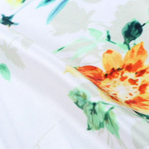 White And Orange Floral Pattern Digital Print Silk Satin Fabric