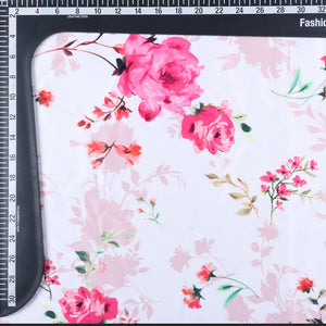 Pink And White Floral Pattern Digital Print Silk Satin Fabric