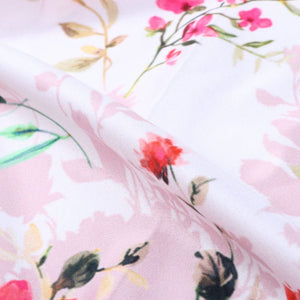 Pink And White Floral Pattern Digital Print Silk Satin Fabric