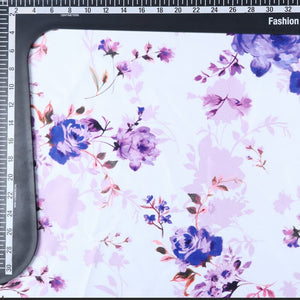 Lavender And Purple Floral Pattern Digital Print Silk Satin Fabric