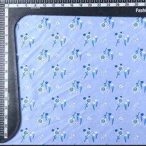 Blue And White Floral Pattern Digital Print Silk Satin Fabric