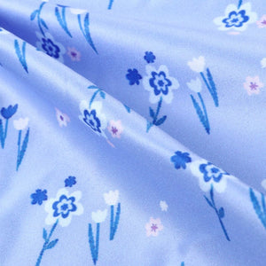 Blue And White Floral Pattern Digital Print Silk Satin Fabric