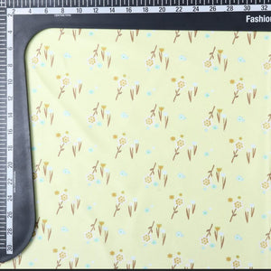 Yellow And White Floral Pattern Digital Print Silk Satin Fabric