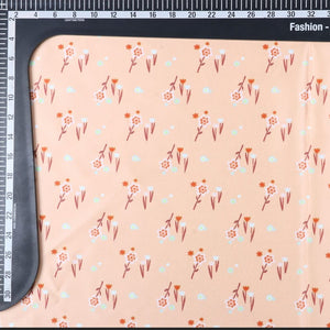 Peach And White Floral Pattern Digital Print Silk Satin Fabric