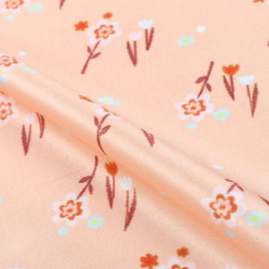 Peach And White Floral Pattern Digital Print Silk Satin Fabric