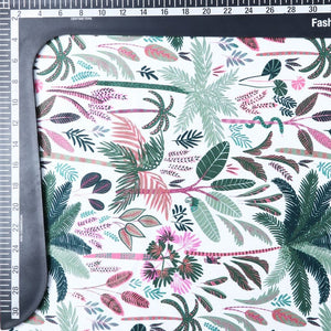 Green And Pink Tropical Pattern Digital Print Silk Satin Fabric