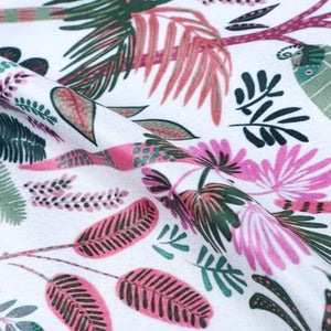 Green And Pink Tropical Pattern Digital Print Silk Satin Fabric