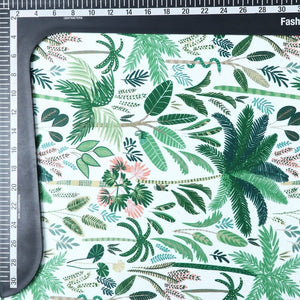 Green And White Floral Pattern Digital Print Silk Satin Fabric