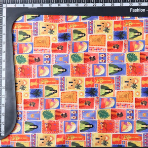 Yellow And Red Block Pattern Digital Print Silk Satin Fabric