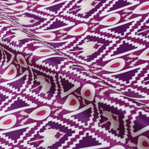 Purple And Ivory Ethnic Pattern Digital Print Silk Satin Fabric