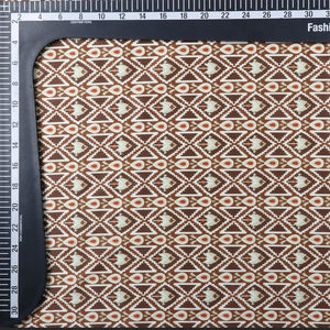 Brown And Ivory Ethnic Pattern Digital Print Silk Satin Fabric