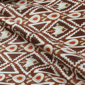 Brown And Ivory Ethnic Pattern Digital Print Silk Satin Fabric