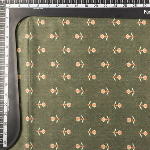 Olive Green And Red Floral Pattern Digital Print Silk Satin Fabric