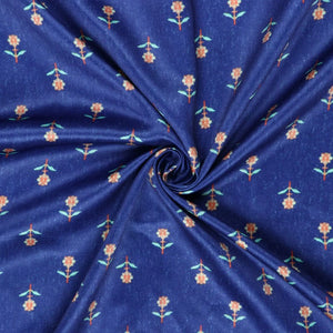 Blue And Yellow Floral Pattern Digital Print Silk Satin Fabric