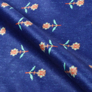 Blue And Yellow Floral Pattern Digital Print Silk Satin Fabric