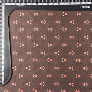 Brown And Red Floral Pattern Digital Print Silk Satin Fabric