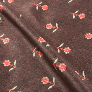 Brown And Red Floral Pattern Digital Print Silk Satin Fabric