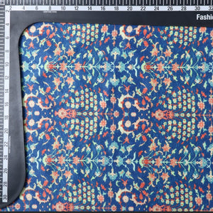 Blue And Orange Floral Pattern Digital Print Silk Satin Fabric