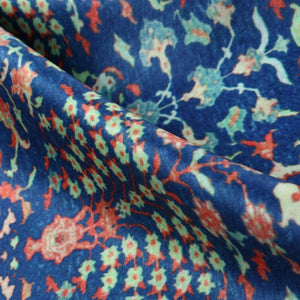 Blue And Orange Floral Pattern Digital Print Silk Satin Fabric