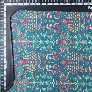 Dark Turquoise And Pink Floral Pattern Digital Print Silk Satin Fabric