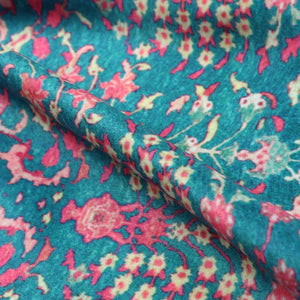 Dark Turquoise And Pink Floral Pattern Digital Print Silk Satin Fabric