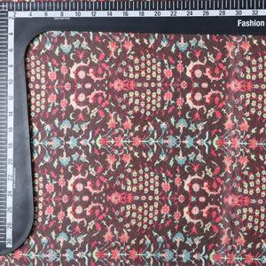 Brown And Red Floral Pattern Digital Print Silk Satin Fabric