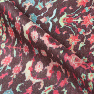 Brown And Red Floral Pattern Digital Print Silk Satin Fabric