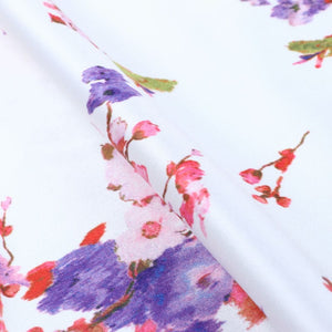 White And Lavender Floral Pattern Digital Print Silk Satin Fabric