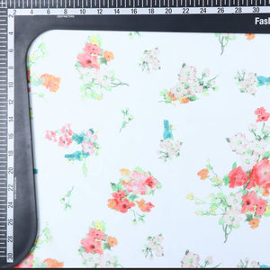 White And Orange Floral Pattern Digital Print Silk Satin Fabric