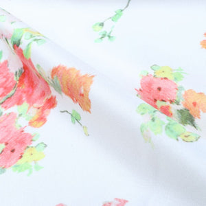 White And Orange Floral Pattern Digital Print Silk Satin Fabric