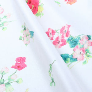 White And Pinkish Red Floral Pattern Digital Print Silk Satin Fabric