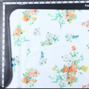 White And Yellow Floral Pattern Digital Print Silk Satin Fabric