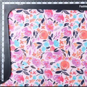 Pink And Salmon Red Floral Pattern Digital Print Silk Satin Fabric