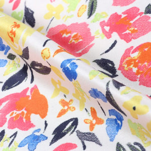 Yellow And Salmon Red Floral Pattern Digital Print Silk Satin Fabric