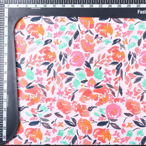 Orange And Pink Floral Pattern Digital Print Silk Satin Fabric