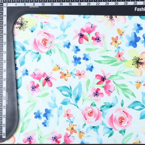 Pink And Blue Floral Pattern Digital Print Silk Satin Fabric