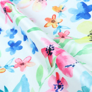 Pink And Blue Floral Pattern Digital Print Silk Satin Fabric