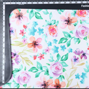 Purple And Green Floral Pattern Digital Print Silk Satin Fabric