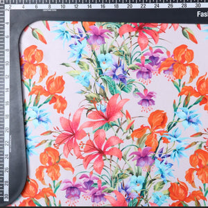 Orange And Purple Floral Pattern Digital Print Silk Satin Fabric