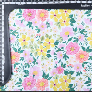 Baby Pink And Light Yellow Floral Pattern Digital Print Silk Satin Fabric