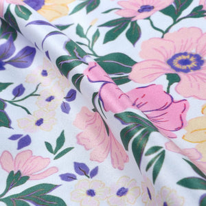 Pink And Blue Floral Pattern Digital Print Silk Satin Fabric