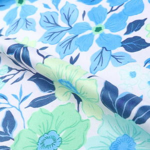 Blue And Neon Green Floral Pattern Digital Print Silk Satin Fabric