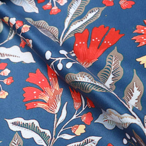 Steel Blue And Orange Floral Pattern Digital Print Silk Satin Fabric