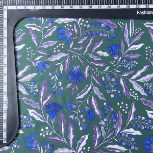 Green And Blue Floral Pattern Digital Print Silk Satin Fabric