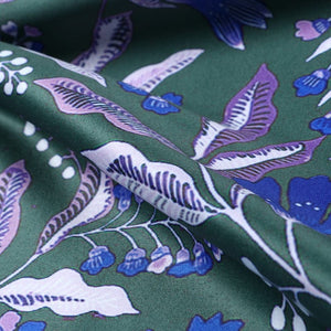 Green And Blue Floral Pattern Digital Print Silk Satin Fabric