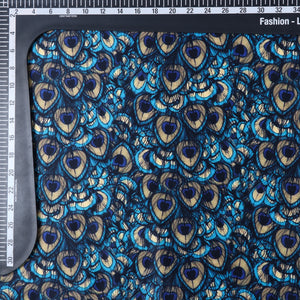 Sky Blue And Beige Morpich Pattern Digital Print Silk Satin Fabric