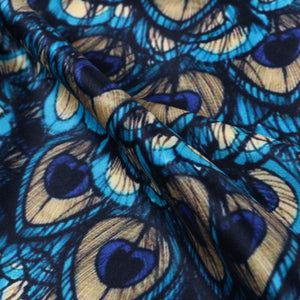 Sky Blue And Beige Morpich Pattern Digital Print Silk Satin Fabric